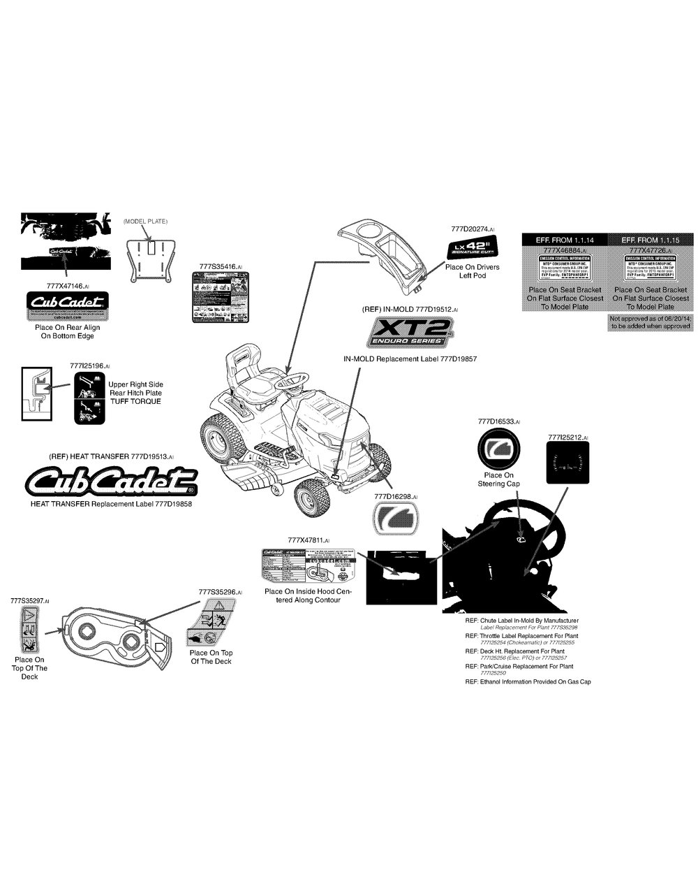 Label Map Xt2-Lx42 Diagram and Parts List for XT2-LX42KW (Carb-13WGA1CS210)(2015) Cub Cadet Lawn Tractor